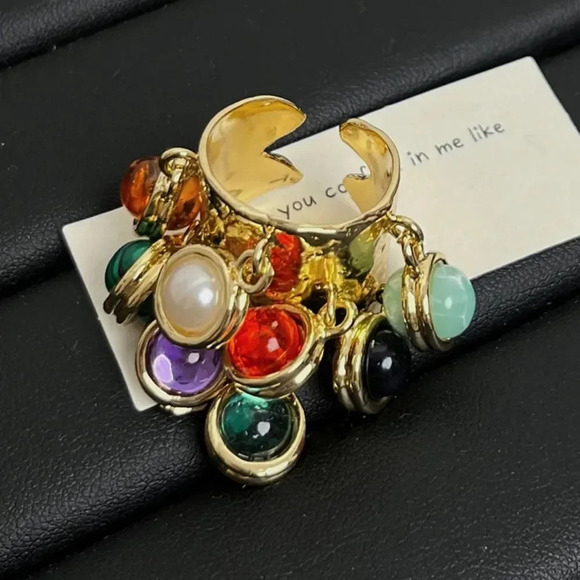 Firona Natural Stones Multicolor Fringe Ring - Picture 7 of 17